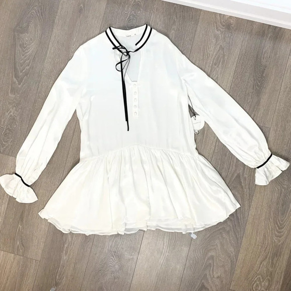 Tularosa Revolve Malia Mini Dress Shift Ivory Neck Tie Ruffle flare Sleeve XS - Picture 11 of 16